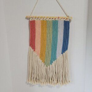 Vertical Rainbow Wall Hanging Boho Macrame with Natural Long Fringe